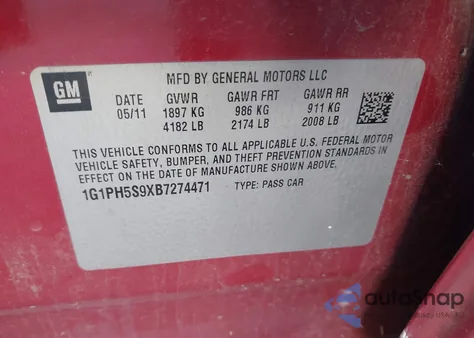 2011 Chevrolet Cruze Ltz из США, поврежденный, VIN 1G1PH5S9XB7274471